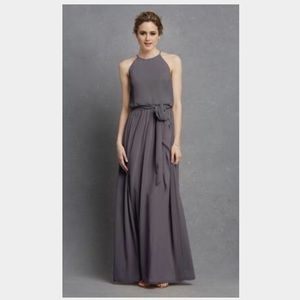 Donna Morgan charcoal grey bridesmaid dress