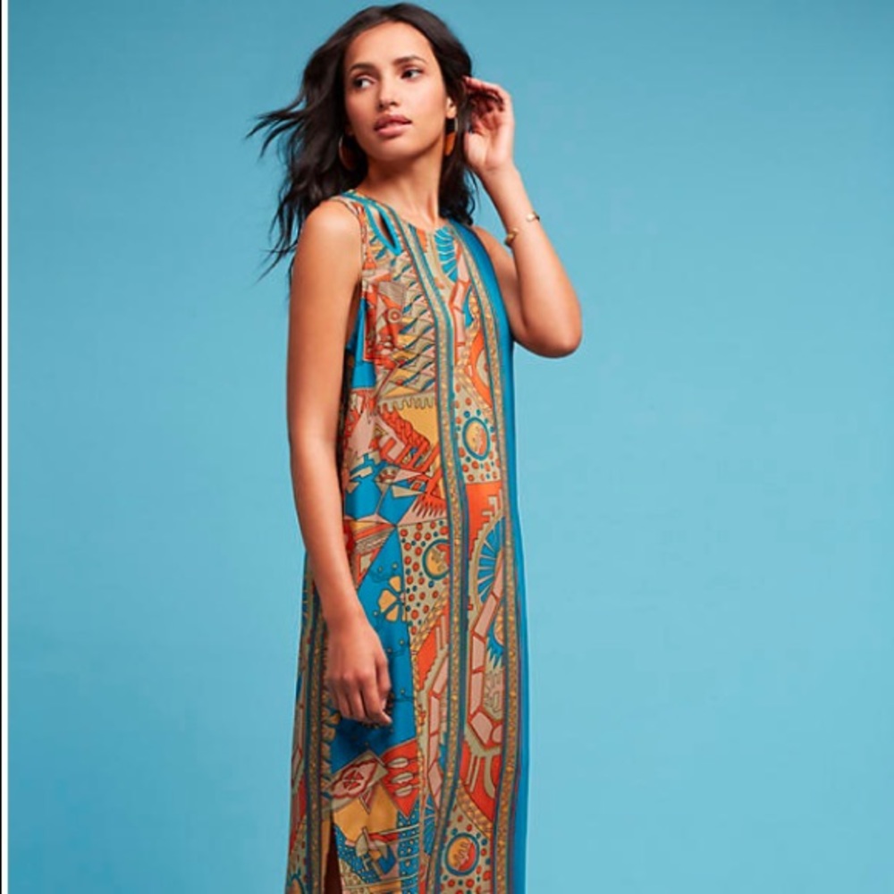 Orange Motif Tanvi Silk Column Dress