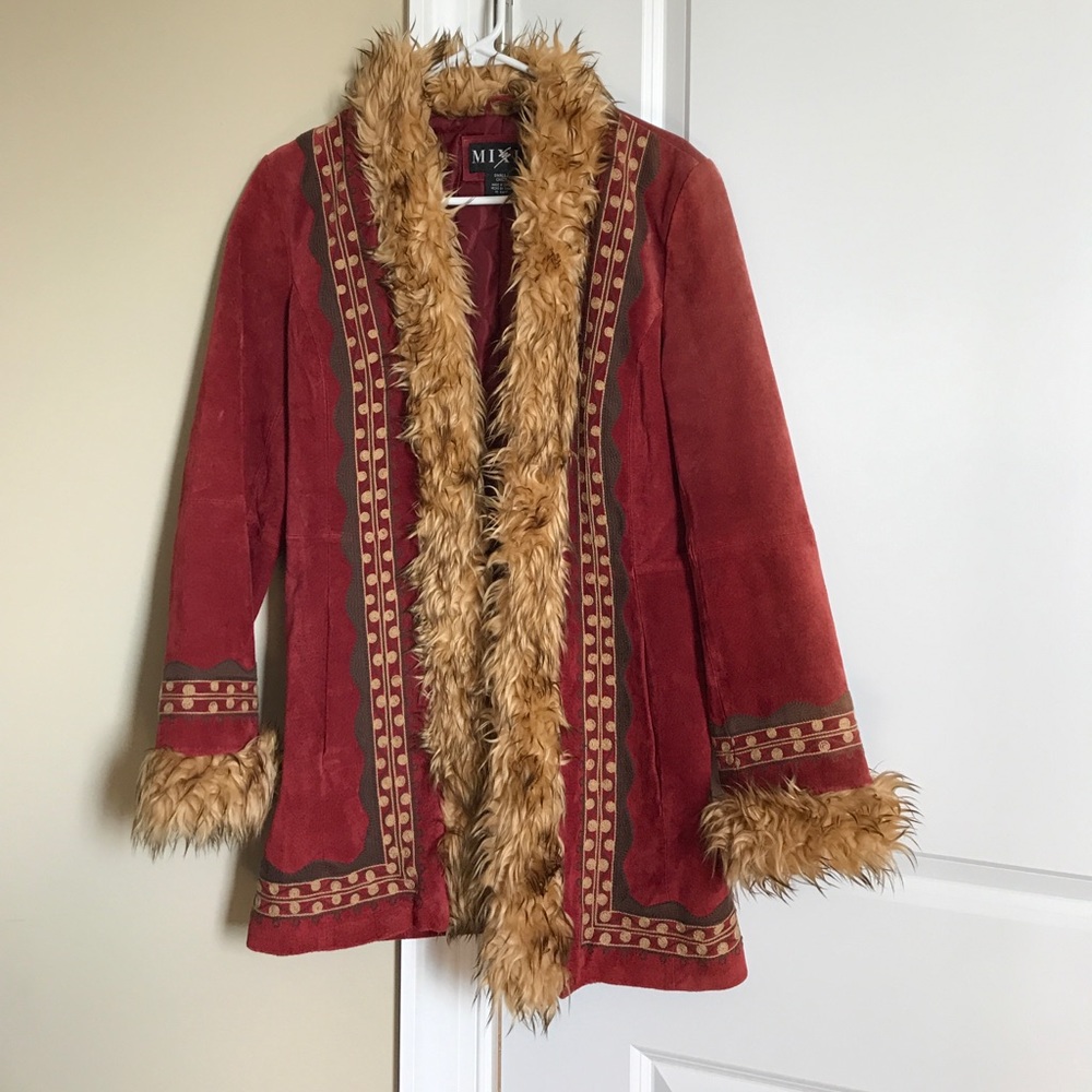 Leather/faux fur Red jacket