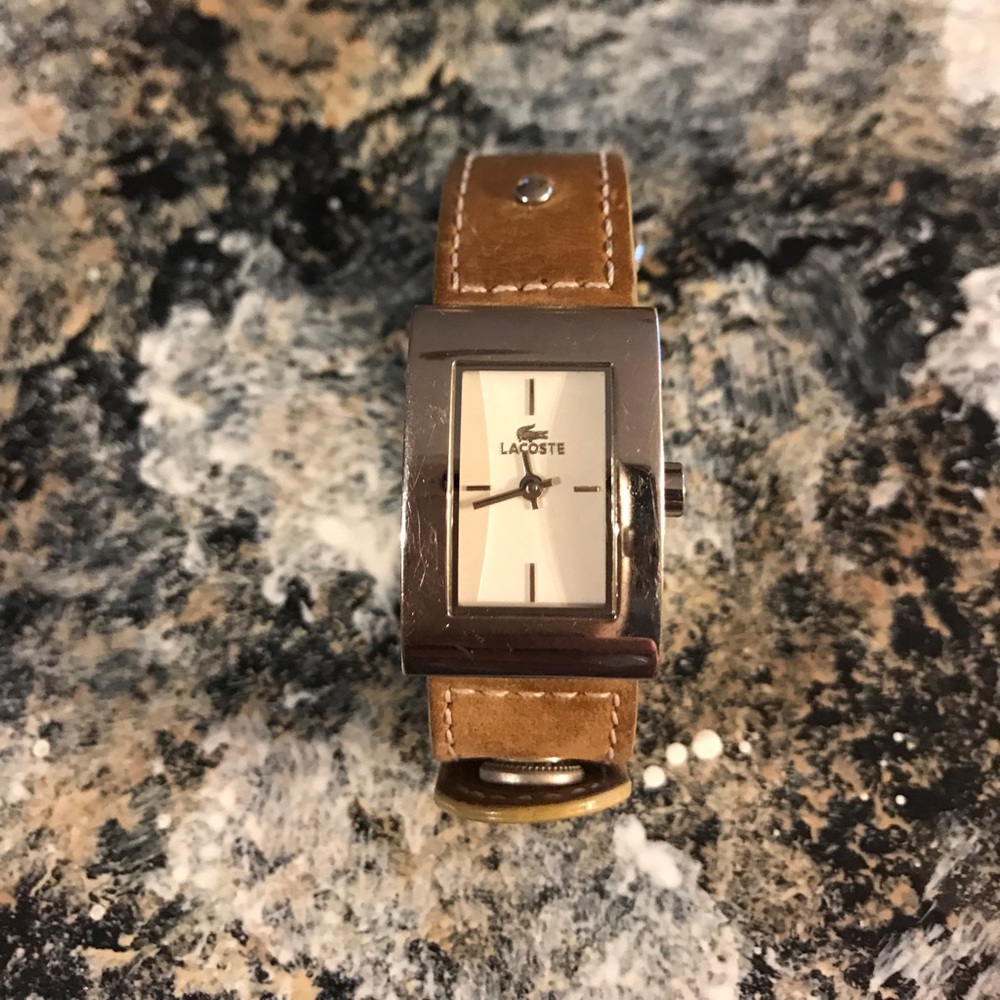 Lacoste watch leather camel color