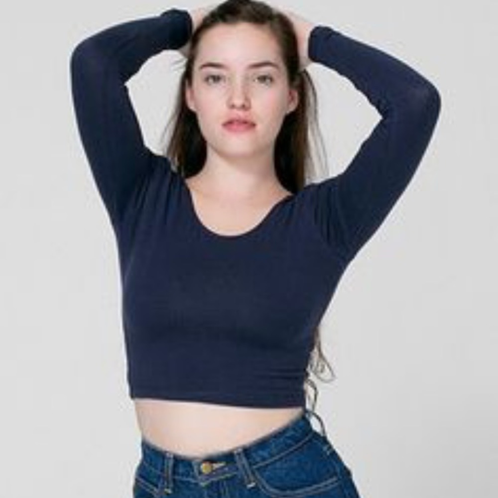 Aa crop long sleeve top navy