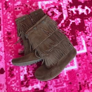 Minnetonka tall fringe boots