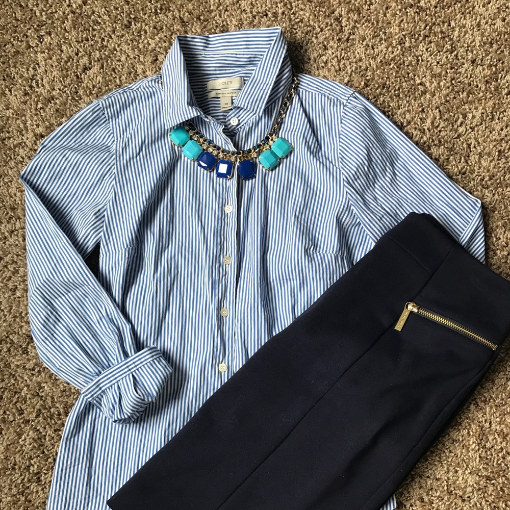 J Crew Button up pinned striped blouse