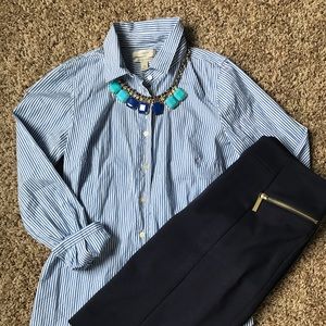 J Crew Button Up Pinned Striped Blouse