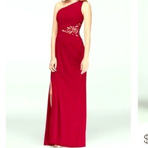 One-shoulder mesh dress with lace inset (apple)