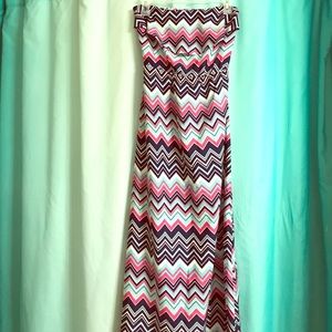Chevron strapless maxi dress