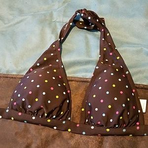 Brown multi color polka dot bikini top