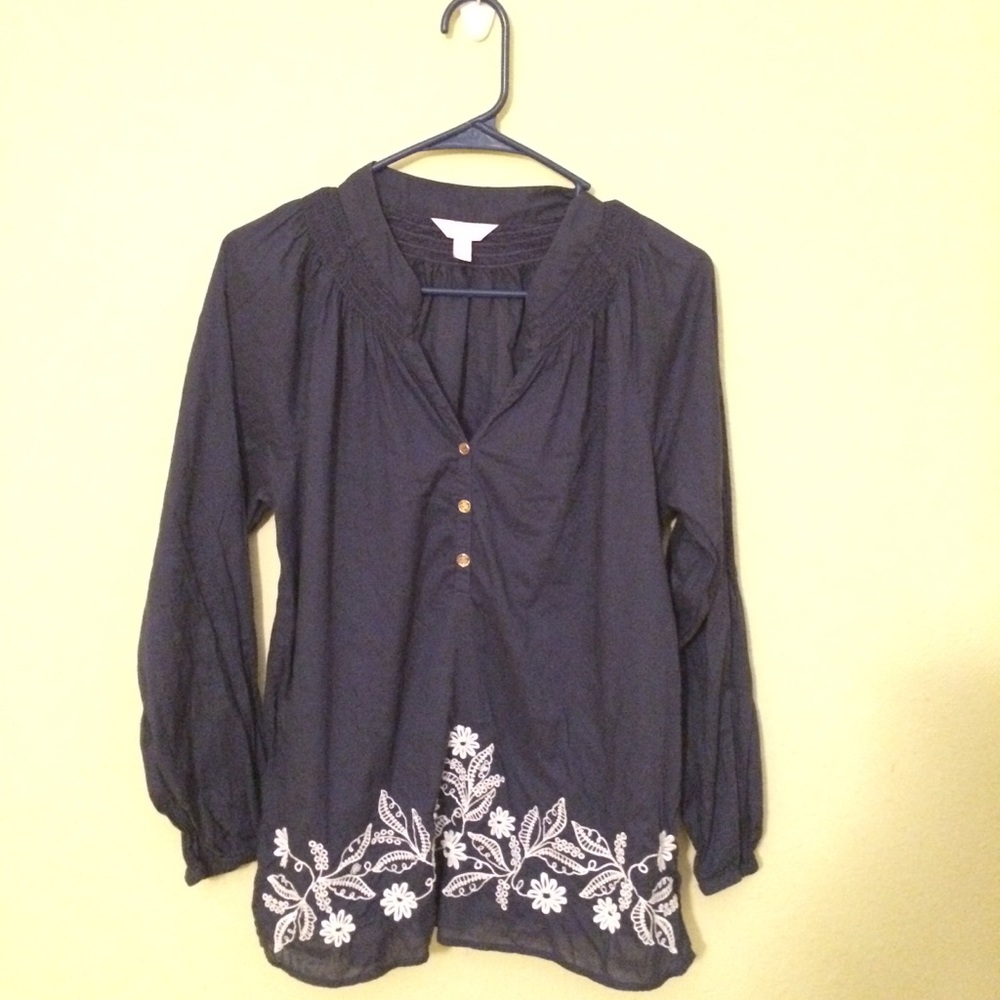 Lily Pulitzer Navy Blue Elsa Top Embroidered MED
