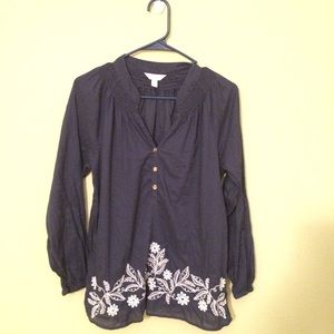 Lily Pulitzer Navy Blue Elsa Top Embroidered MED