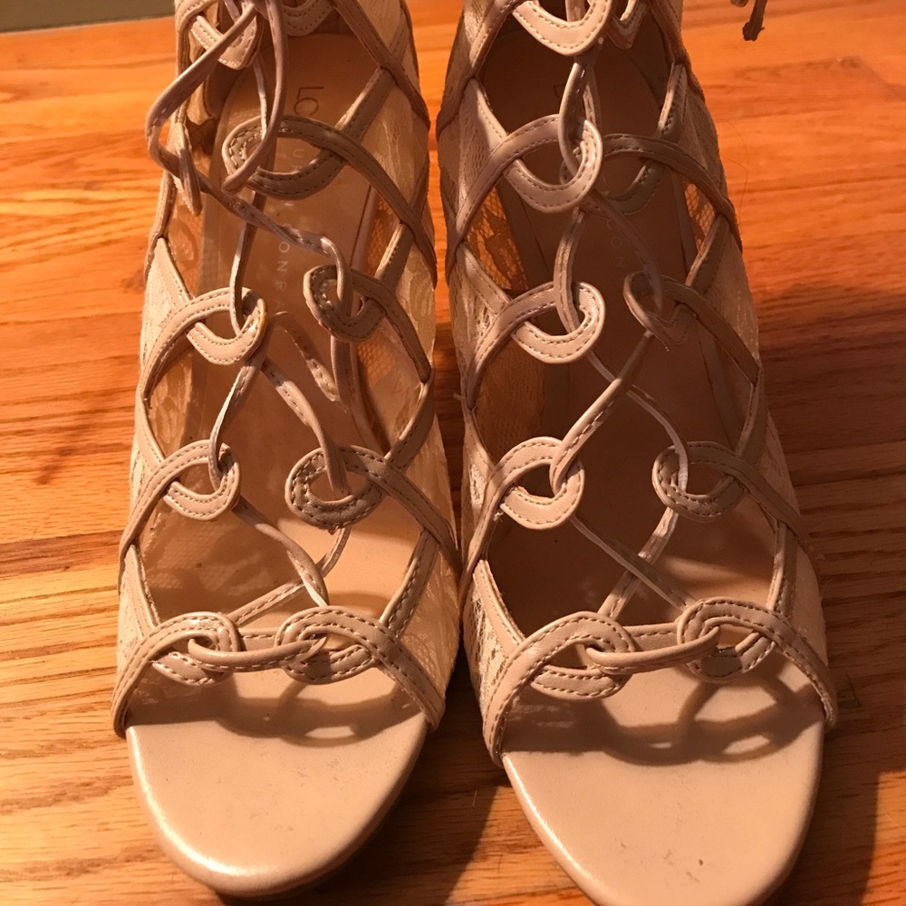 Lauren Conrad lace up nude sandals