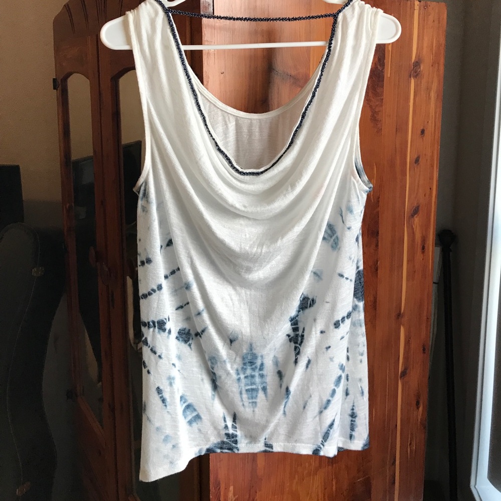 Tie-dye tank with beaded collar and back
