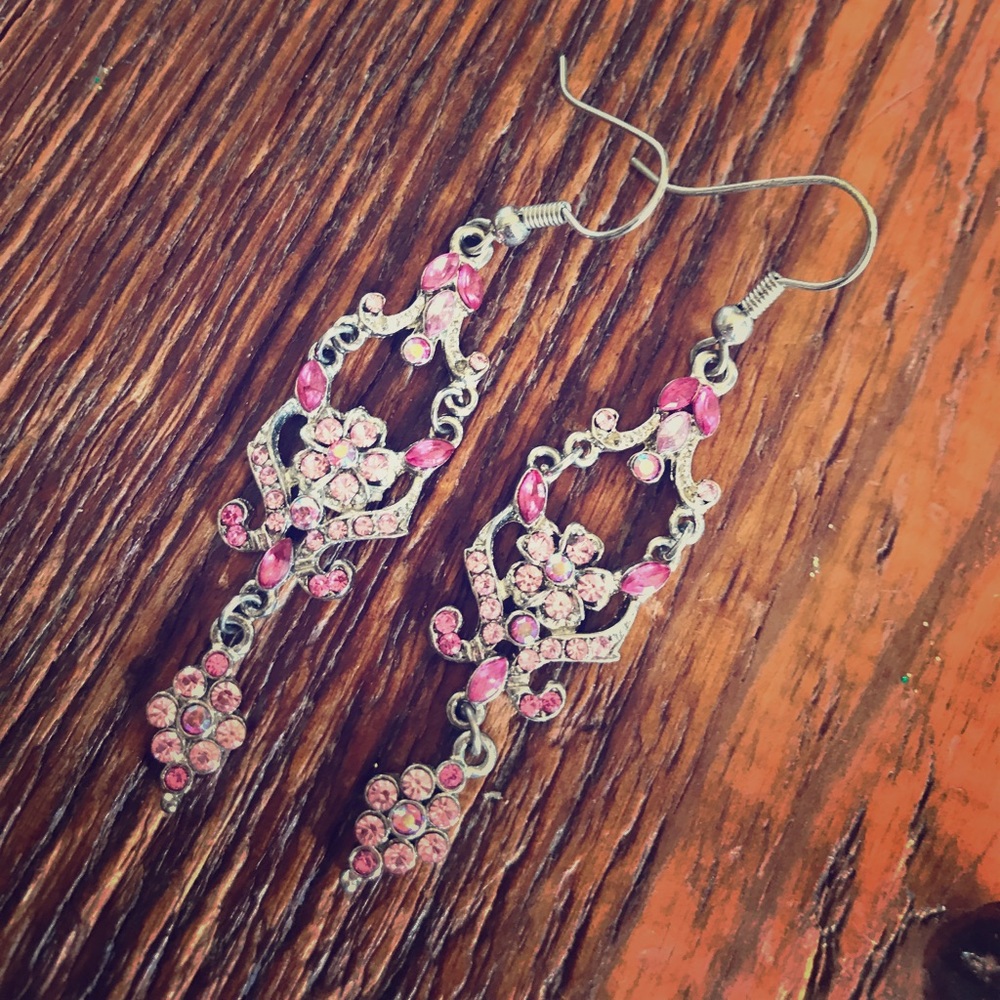 ~chandelier~ pretty silver & pink crystal earrings