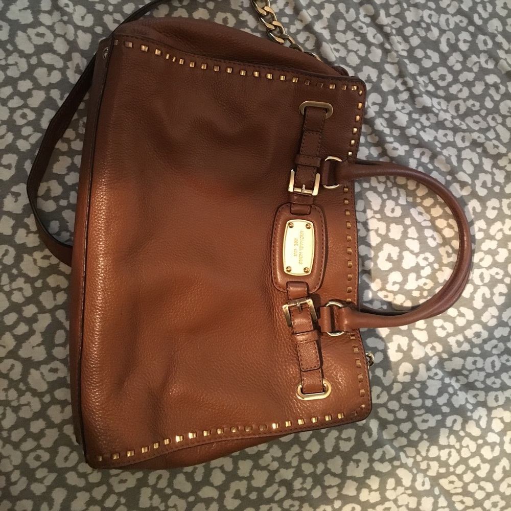 Brown leather and gold studded Michael Kors Tote