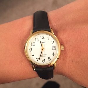 Black/Gold Timex Watch Genuine Leather Never Used Black/Gold Timex Watch Genuine Leather Never Used