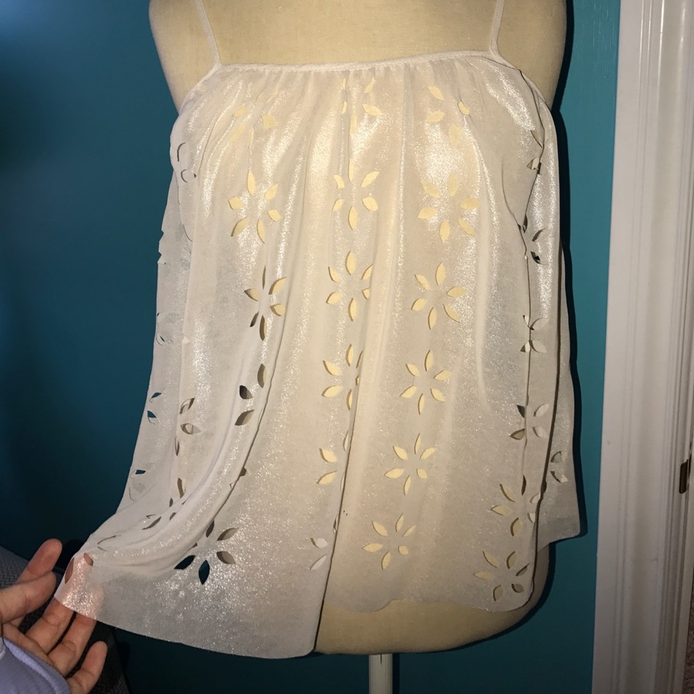 Floral cutout shimmer tank