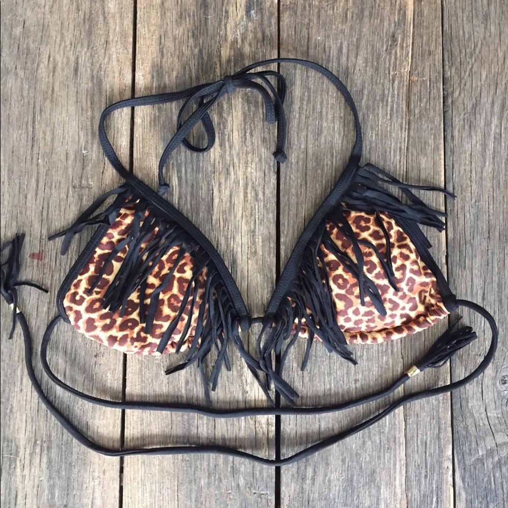 Pac Sun leopard cheetah print fringe bikini top
