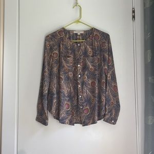 Ann Taylor Loft Peacock Feather Print Blouse