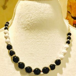 Black and white beaded necklace matching bracelet
