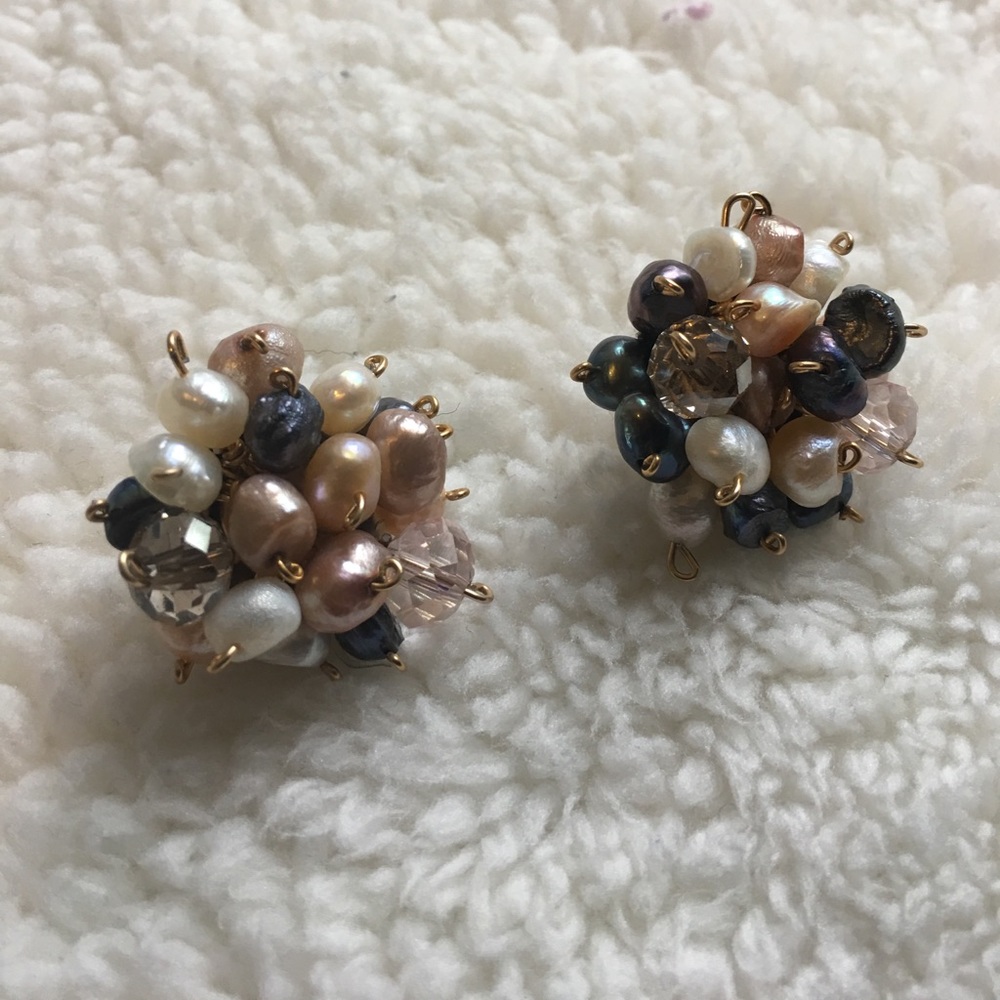 Earring, GENUINE multi colored Fresh Water Pearls