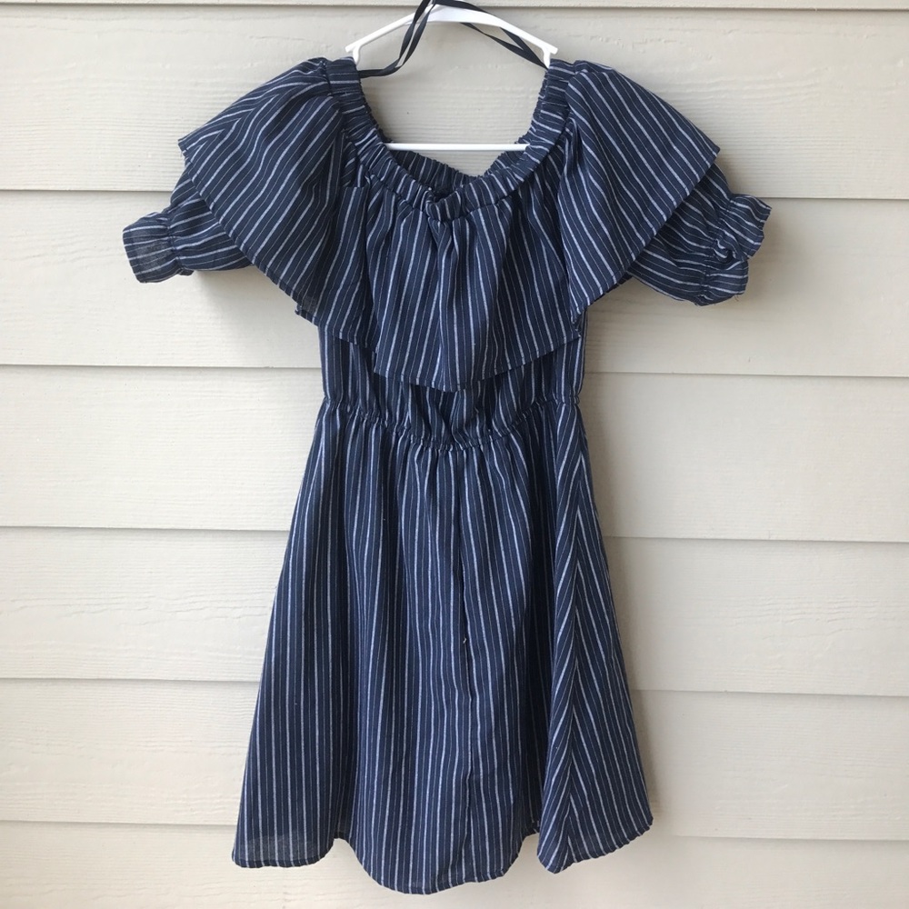 BRAND NEW off the shoulder navy stripe dress