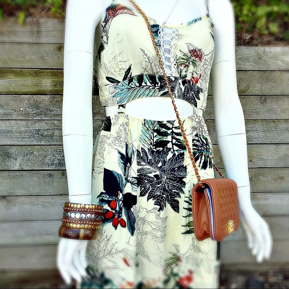 Palm Crop Top Maxi Dress