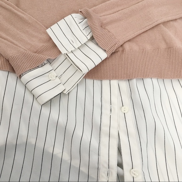 🎉HOST PICK🎉Ann Taylor Nude Sweater/Striped Shirt - Picture 4 of 5