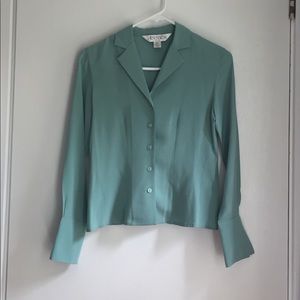 Seafoam Green Silk Casual Corner Blouse
