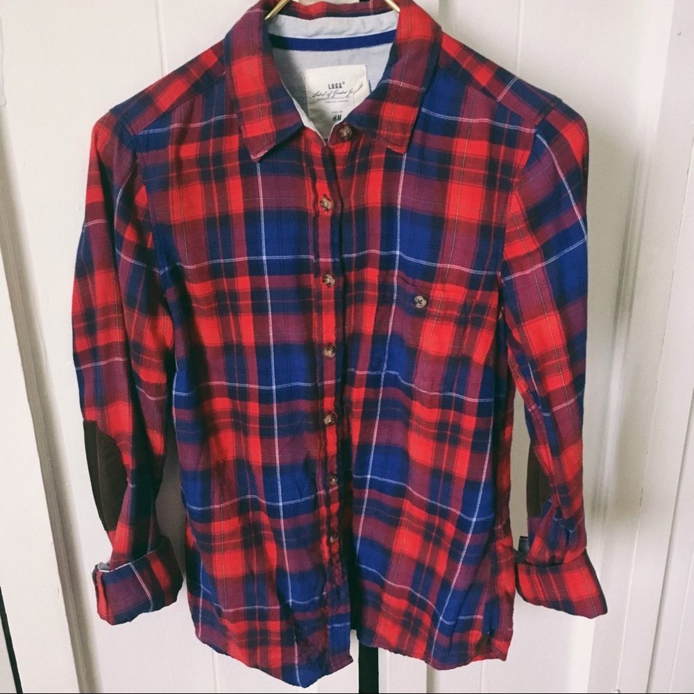 H&M Plaid Shirt with corduroy elbow-pads