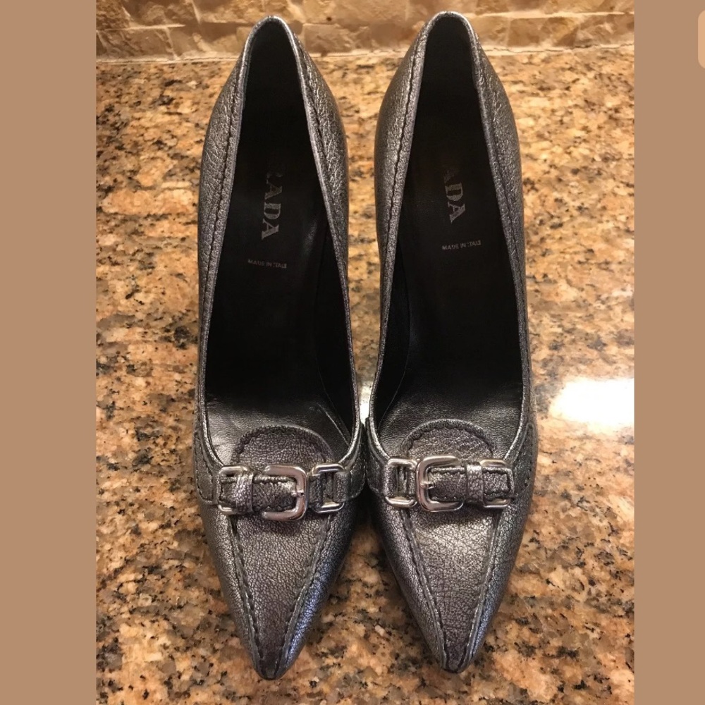 Silver Gray Prada Pumps