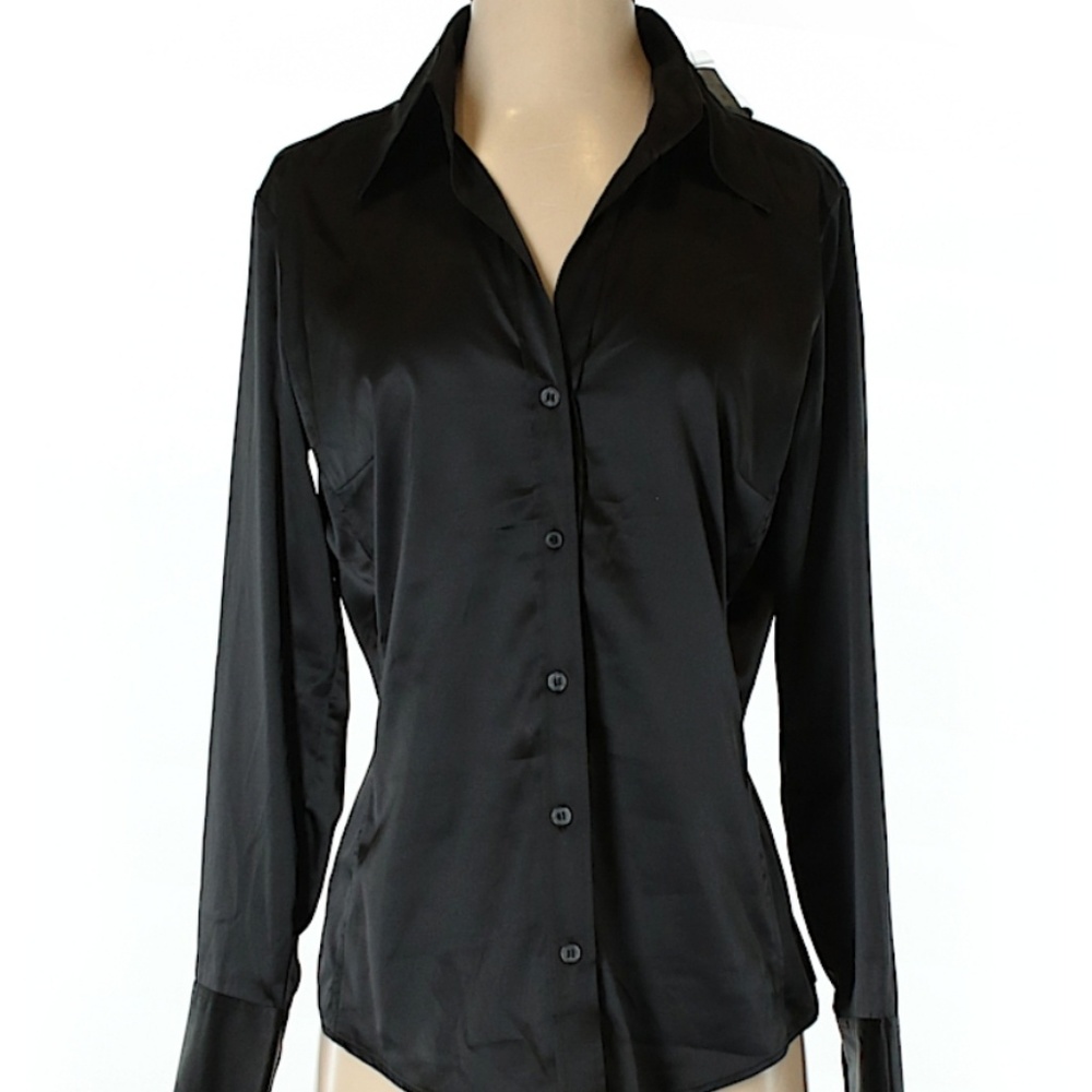 NWT Black Long Sleeve Button Down Blouse, Medium