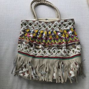 Beautiful beaded and fringed tote bag. Never used!