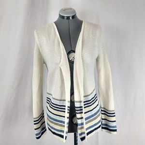 J Jill Nautical Cardigan Knit Striped Long Sweater