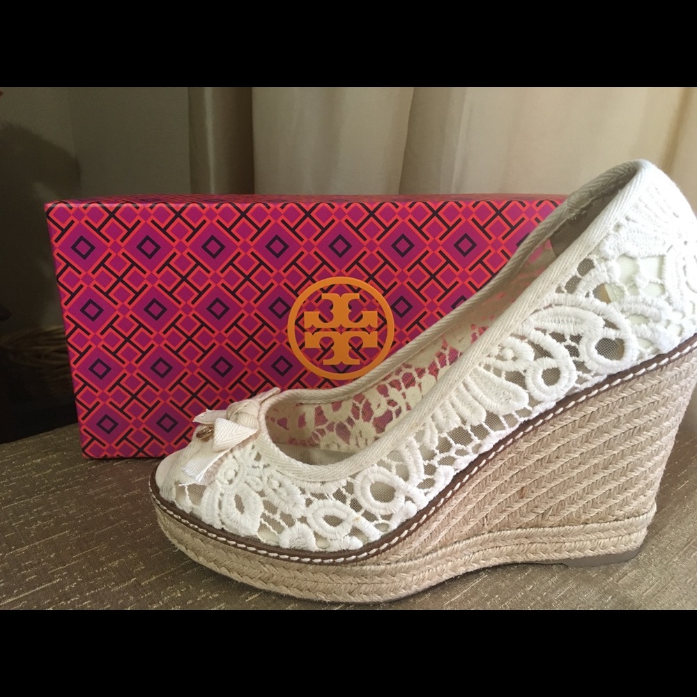 Tory Burch Wedge Espadrilles in light cream