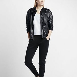 Nike Leather-Look Zip Up bomber jacket