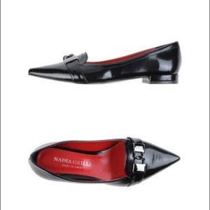 Nadia Grilli, gloss black leather flats sz 8.5