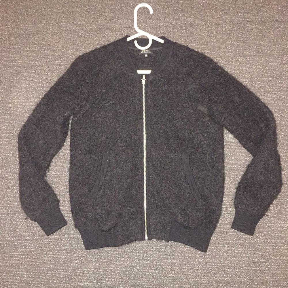 Babaton Black Alpaca Fur Bomber/Baseball Jacket