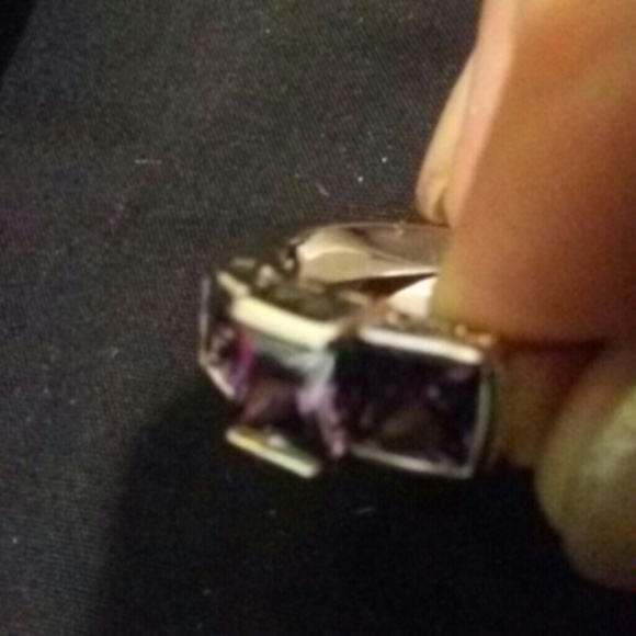Ring amethyst ring 3 square cut stones - Picture 2 of 3