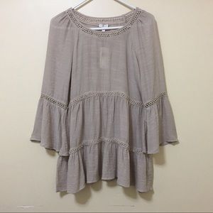 SPENSE Peasant Blouse with 3/4 Bell Sleeves Latte