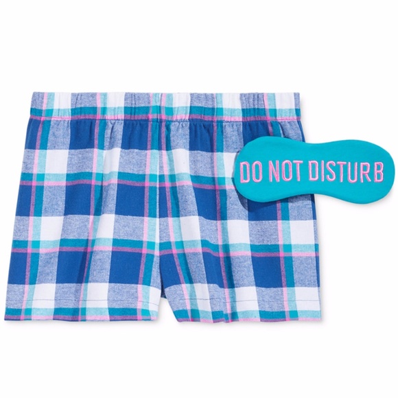 Sz L NEW Flannel Boxer Pajama Short & Eye Mask Set - Picture 2 of 4