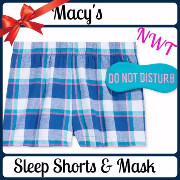Macy's Other - Sz L NEW Flannel Boxer Pajama Short & Eye Mask Set