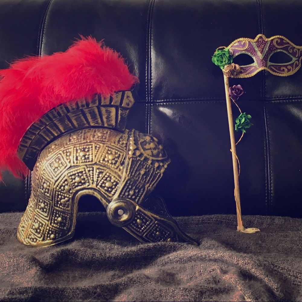 costume roman soldier helmet & mardi gras mask