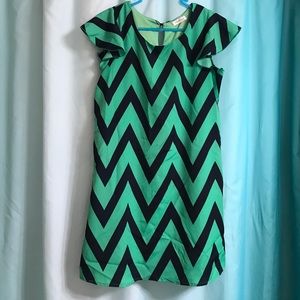 Chevron navy and green dress