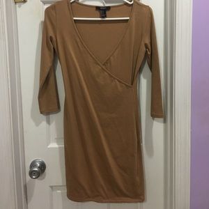 tan long sleeve mini dress