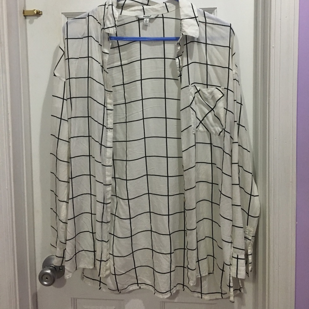 white with black stripes button up