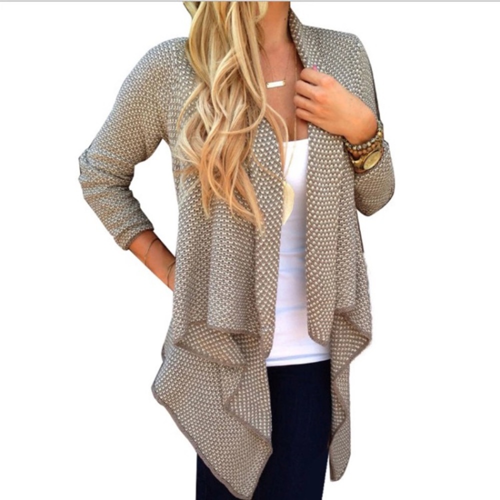 Loose knit beige open cardigan sweater - Picture 3 of 4