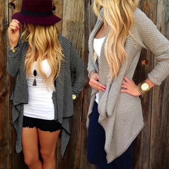 Loose knit beige open cardigan sweater - Picture 2 of 4