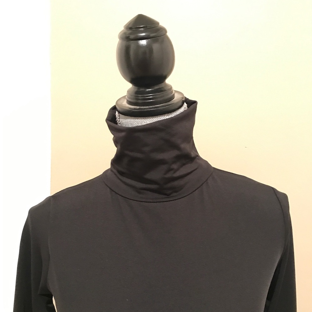 Black Satin Mini Turtle Neck Dress