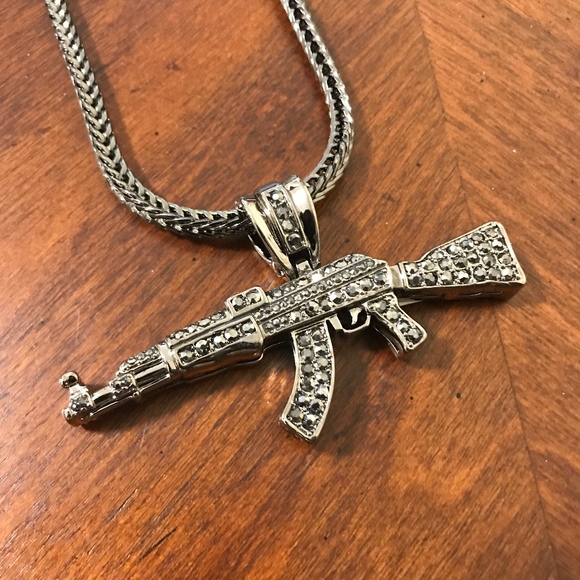 Hip Hop Bling Iced Out Machine Gun Chain Necklace - Picture 4 of 4