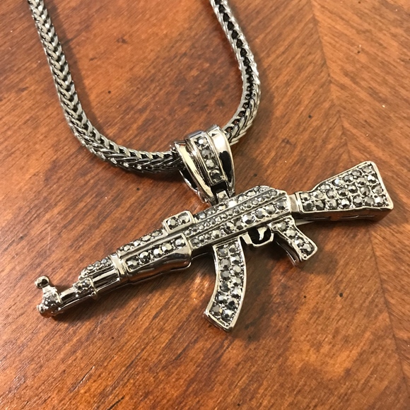 Hip Hop Bling Iced Out Machine Gun Chain Necklace - Picture 3 of 4