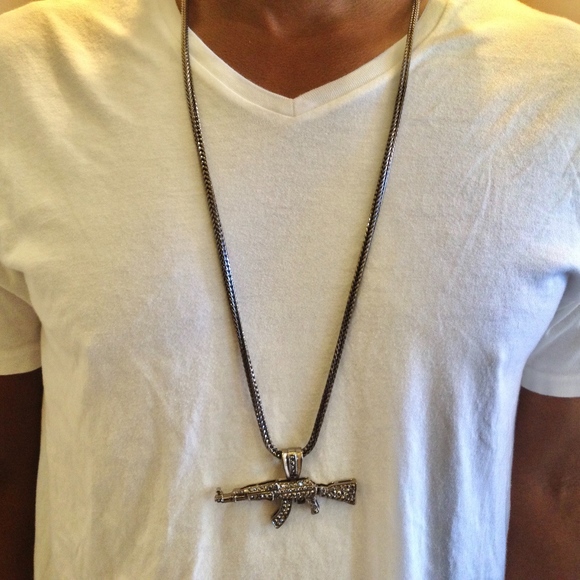 Hip Hop Bling Iced Out Machine Gun Chain Necklace - Picture 2 of 4